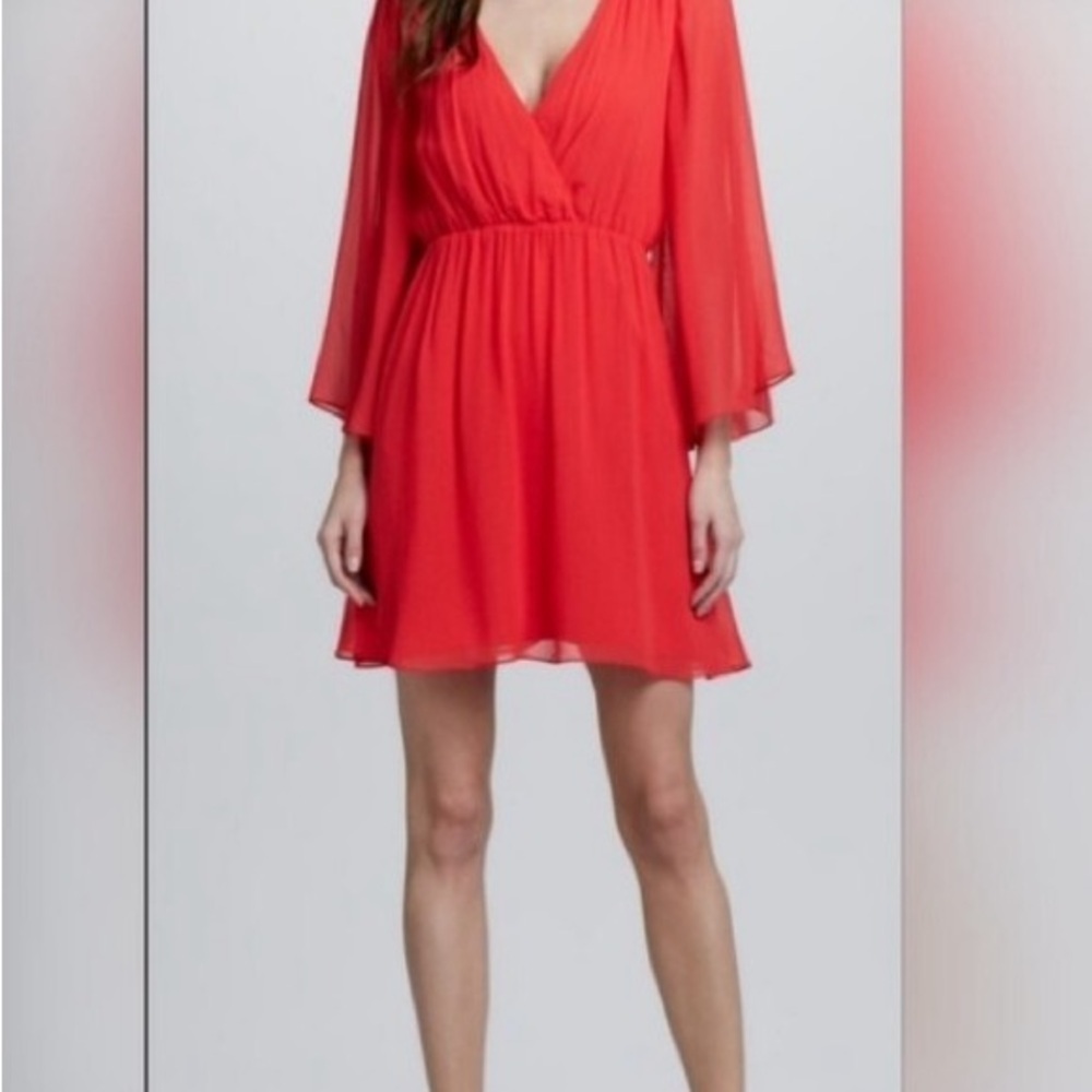 Alice + Olivia Vibrant Copen Red Long Sleeve Silk Dress. Small